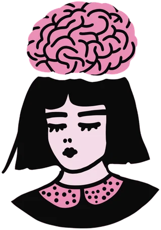 Girl with her brain floating above her head