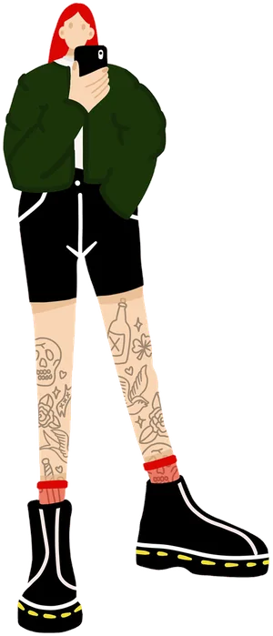 Girl with red hair and tattooed legs