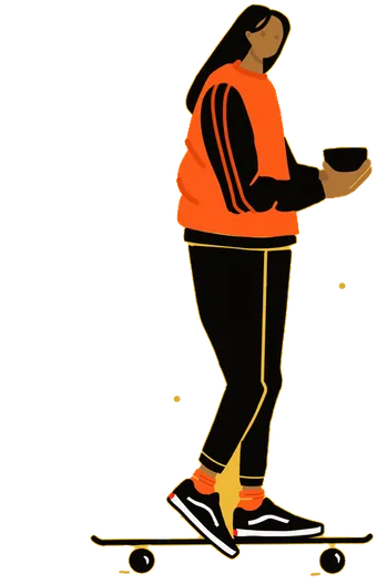 Animated illustration of a girl on a skateboard